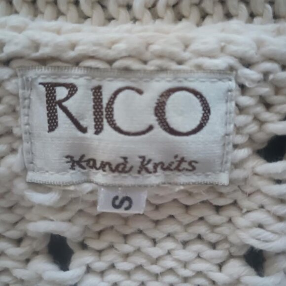 VINTAGE RICO HAND KNITS WOMEN'S CARDIGAN CREAM ONE BUTTON 100% COTTON SIZE S - Picture 6 of 6